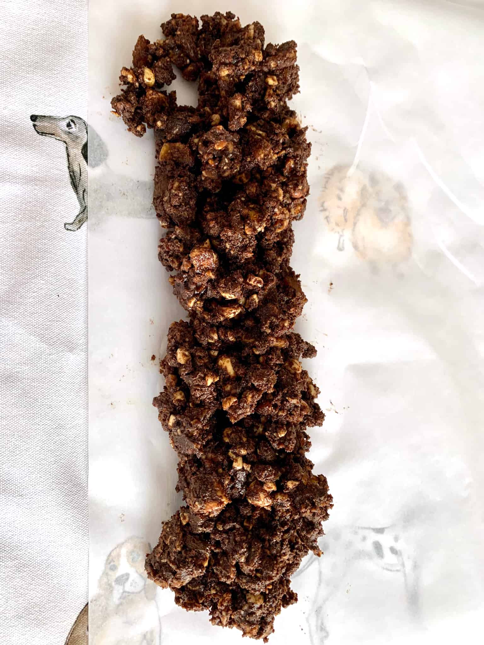 Greek Style Chocolate Salami with Dried Fruits and Nuts (Kormos) ready to roll