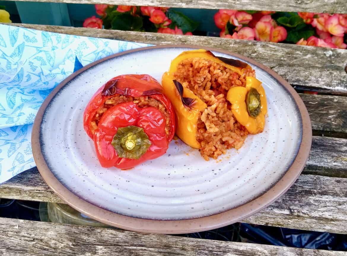 Greek gemista stuffed vegetables with rice and mince meat