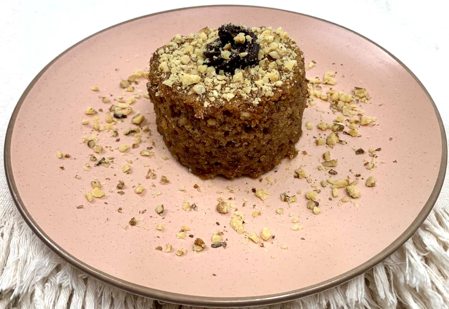 Karidopita with breadcrumbs (Walnut cake with breadcrumbs) served