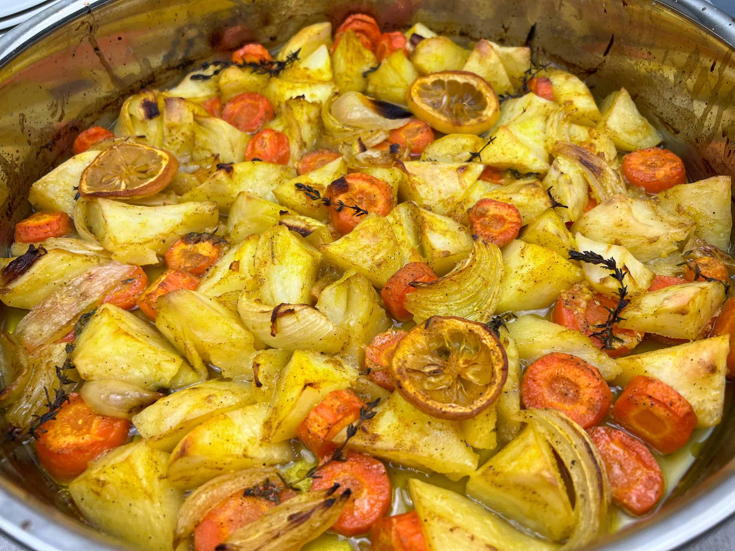 Greek style rosemary roasted potatoes and carrots - Vicki's Greek Recipes