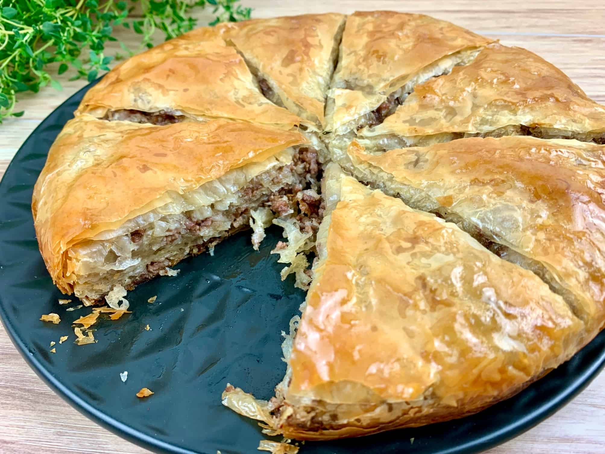 Greek ground meat phyllo pie (Kimadopita) - Vicki's Greek Recipes