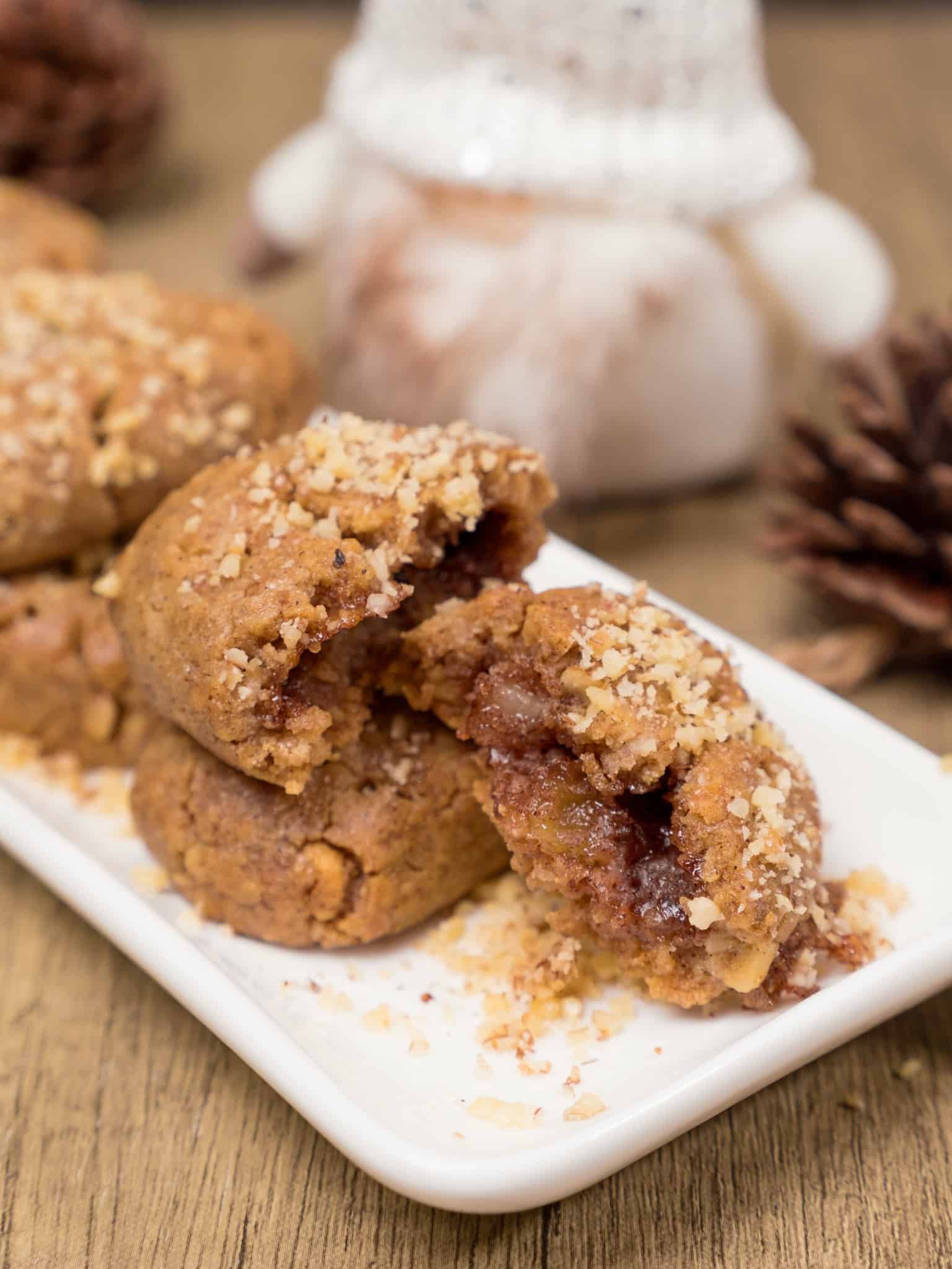 Gluten free Melomakarona with apple and pear (Stuffed Melomakarona) - Vicki's Greek Recipes