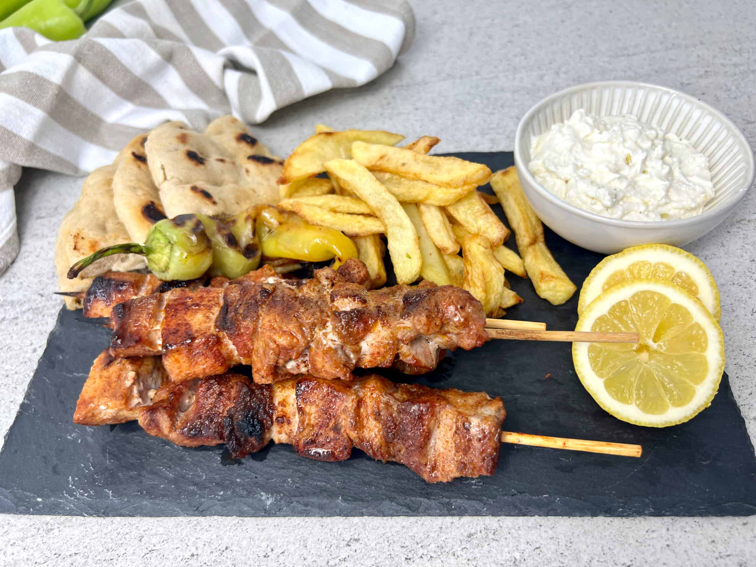 Greek pork Souvlaki skewers with pita bread recipe - Vicki&amp;#39;s Greek Recipes